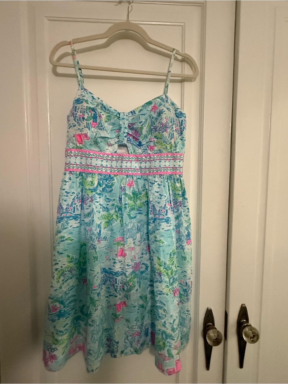 Lilly Pulitzer Aqua and Hot Pink Tropical Strap Dress